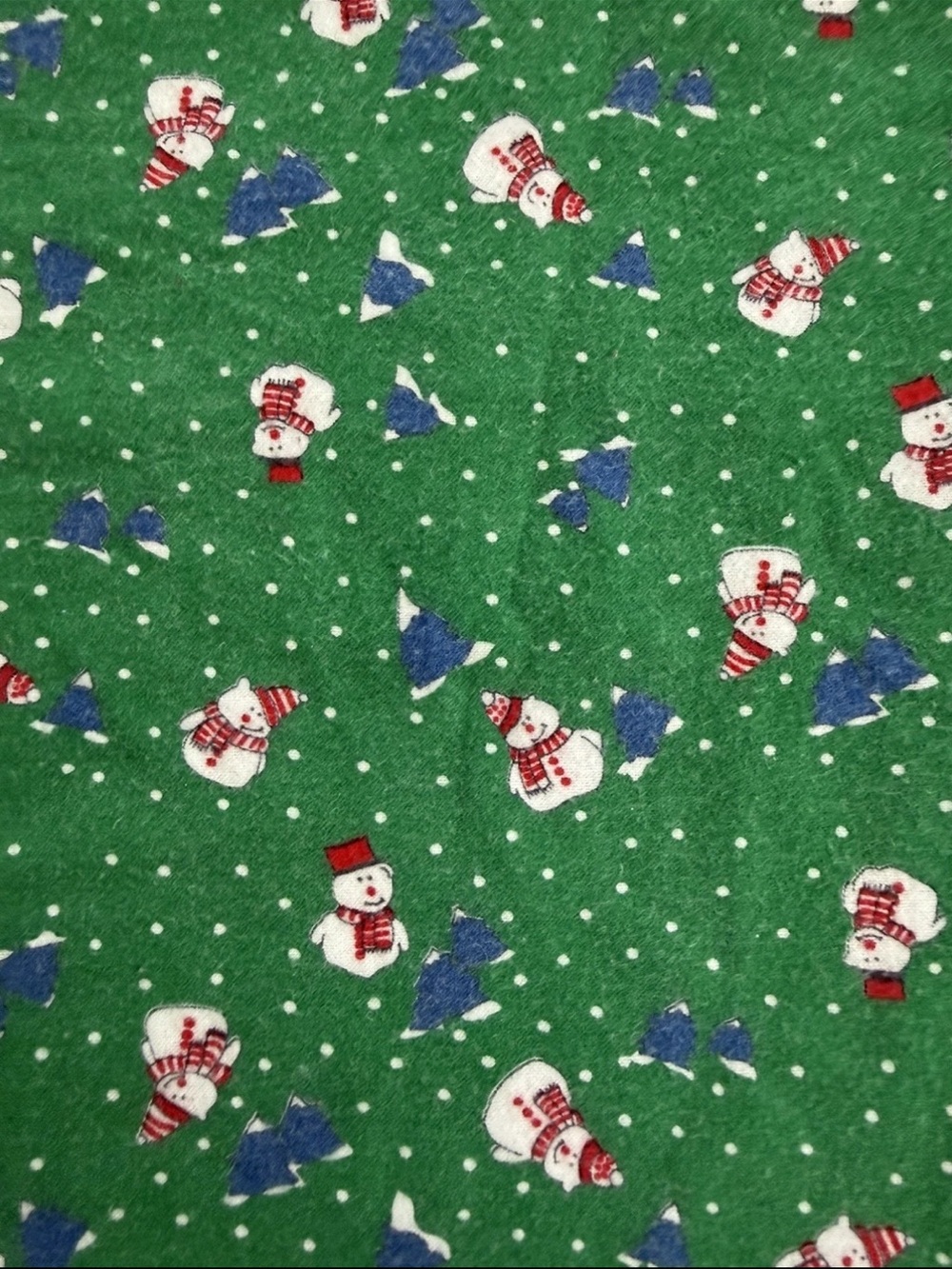 Vintage Winter Snowman Green Flannel Fabric 1 yard + 15" L x 42" W